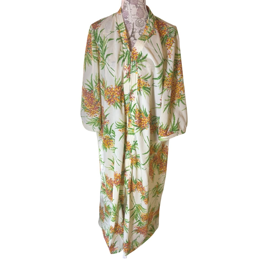 Vintage Sears Take-a-Long Floralβ Duster Robe Full Zip L/XL Nylon Lounger